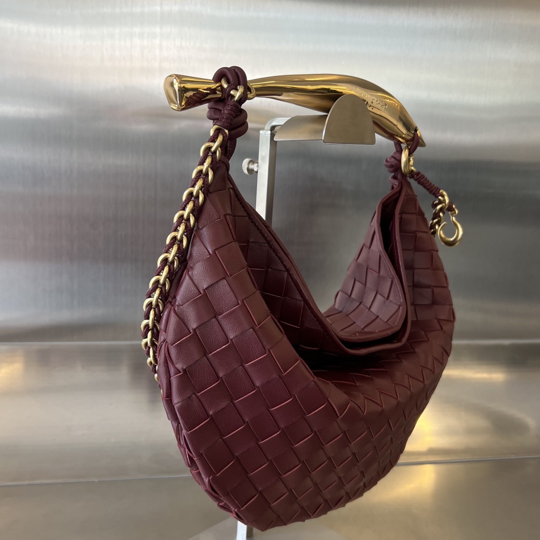 Small Sardine Intrecciato Leather Shoulder Bag With Chain Bordeaux